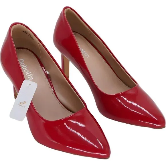 Dobolin Red Patent Pointed-Toe Pumps Heels Women US 7.5M EU 38 - Picture 4 of 6
